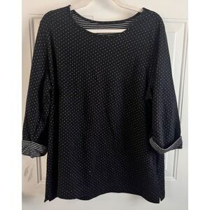 Black and White Polka Dot Long Sleeve Top with‎ Striped Cuffs
